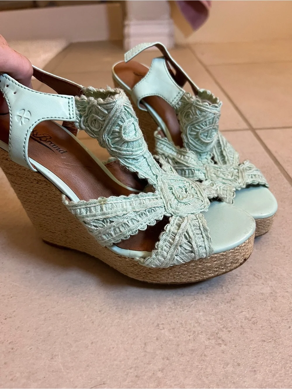 Lucky Brand Mint Crochet Espadrille Wedge Sandals